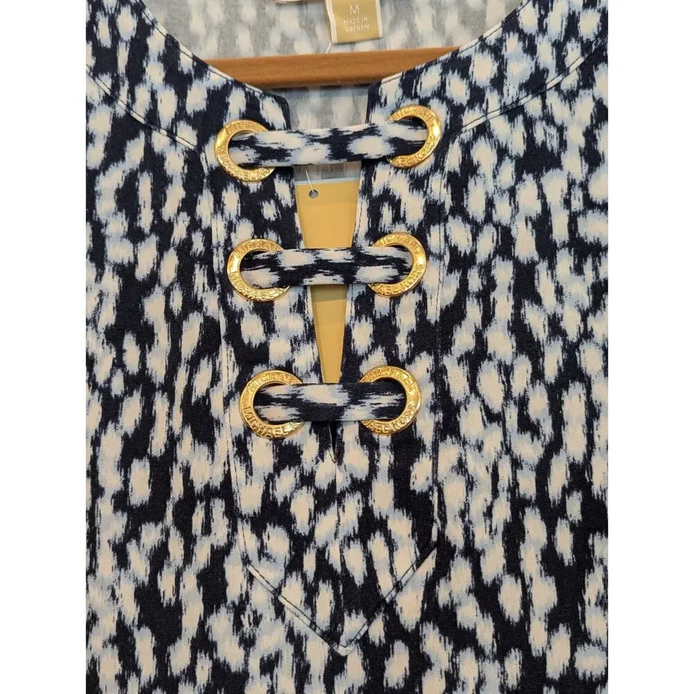 NWT Michael Kors Dress M Short Blue Lace Up Grommet Shift Mini Sleeveless